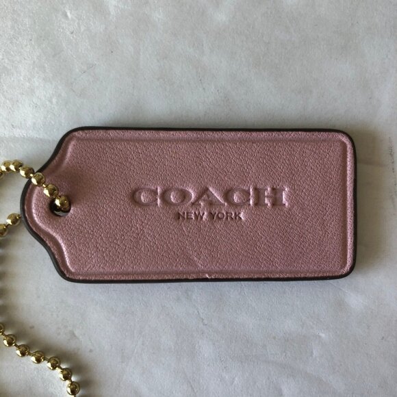 Coach Pink Key Fob Leather Bag Charm Tag Accent W Silver Chain New - Picture 2 of 3